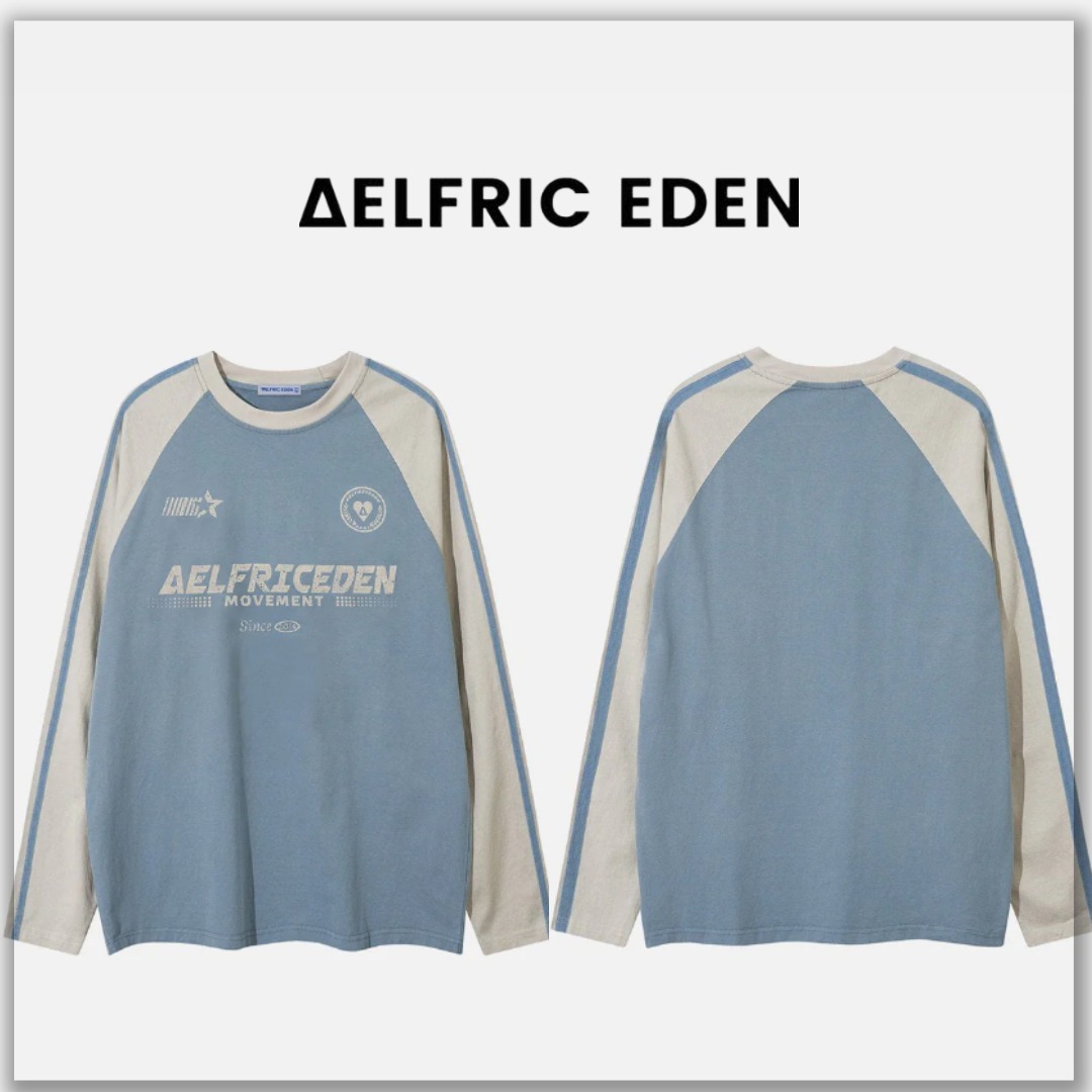 【Aelfric Eden】カラーブロックプリント ロングスリーブTシャツ