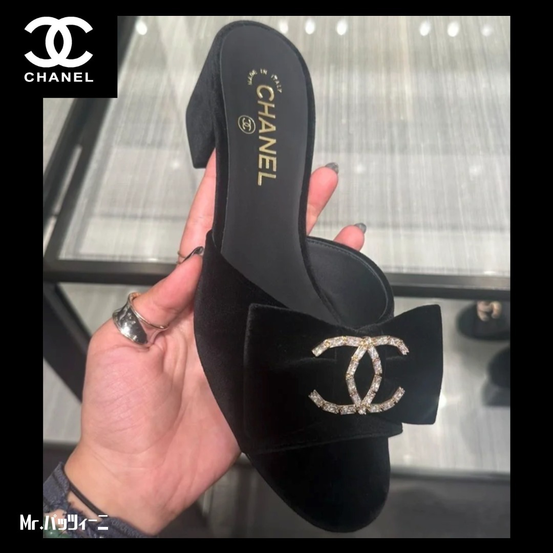 ◇リボンが可愛い◇『CHANEL』24K CCロゴ リボンミュール