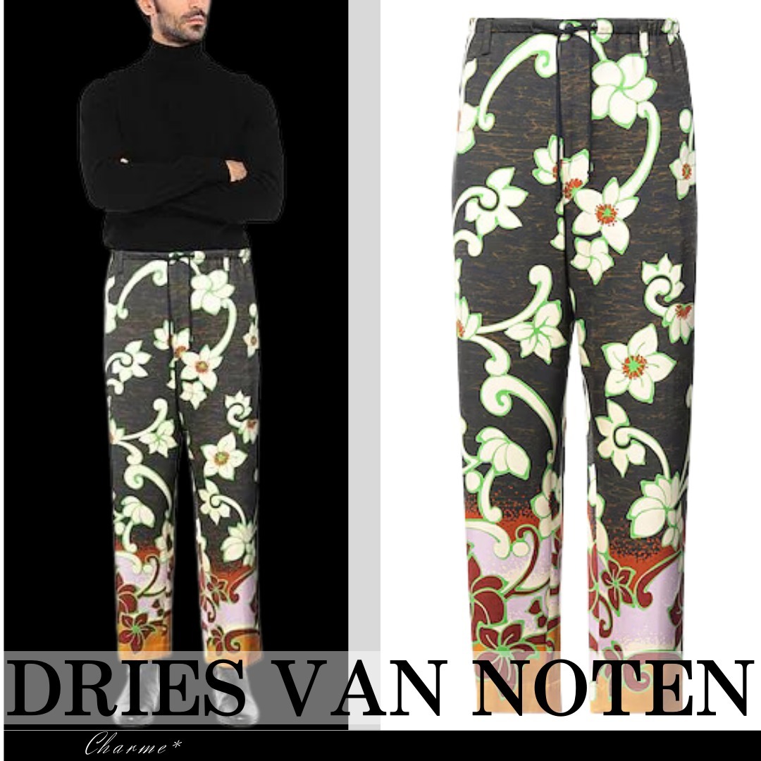 ■Dries Van Noten■フラワー柄 サテン ワイドレッグ パンツ DRIES VAN NOTEN パンツ サテン素材 花柄 ワイドレッグ