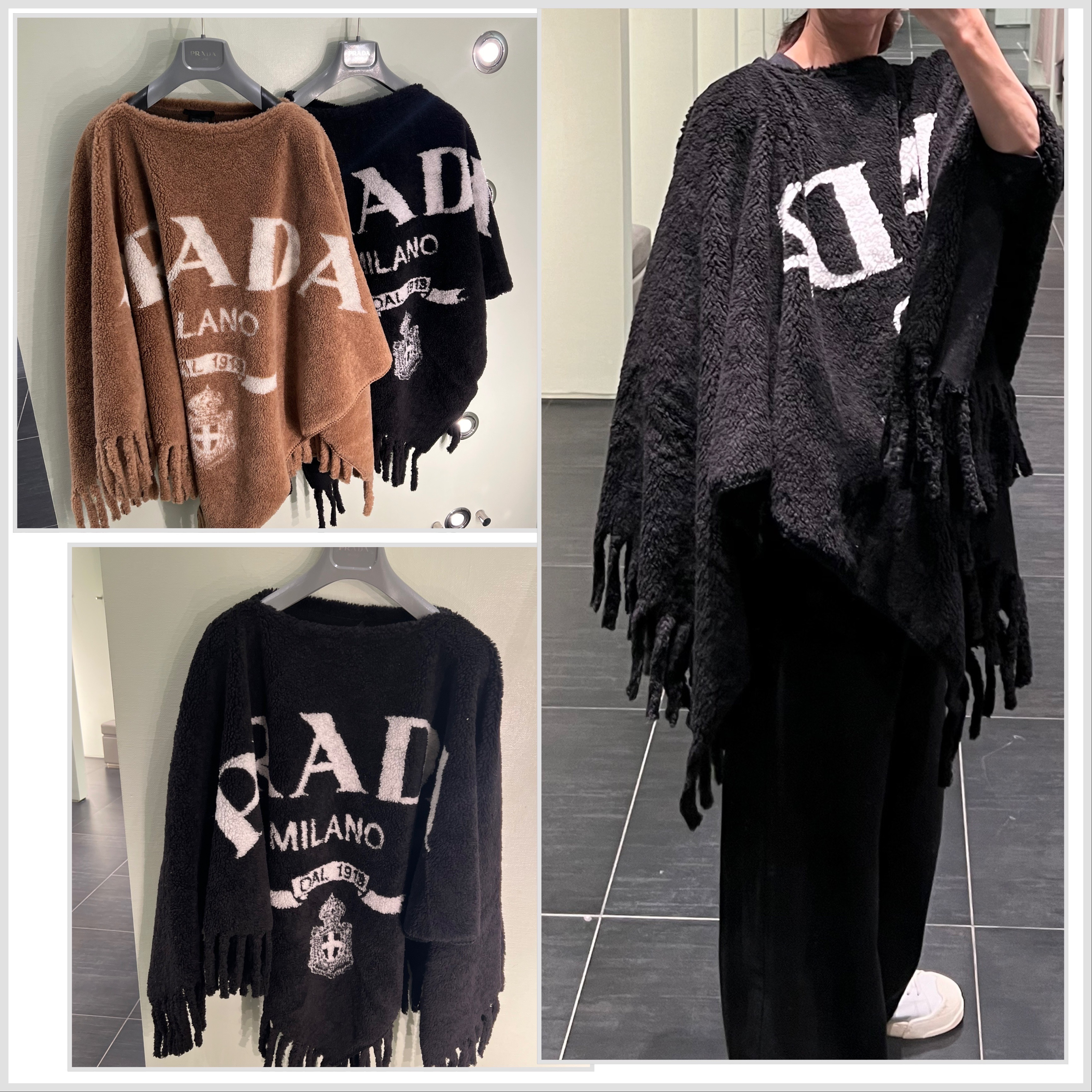 PRADA(2FS040)(現品限り)可愛いモコモコロゴポンチョ
