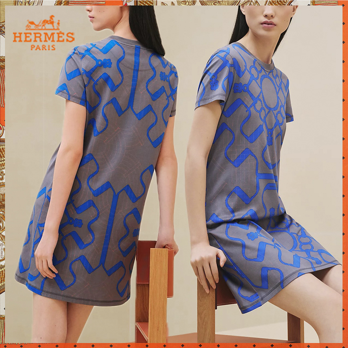 HERMES ドレス《Mors a Jouets Detoure Tatoo》グレー DHL 直営