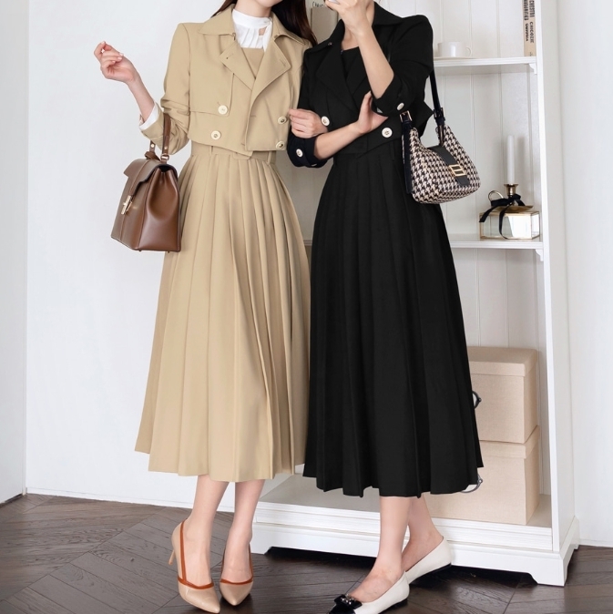 トレンチクロップ丈ジャケット&ワンピース セットアップ S〜XXL