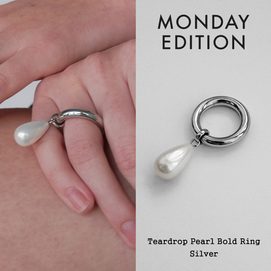 韓国発【MONDAY EDITION】Teardrop Pearl Bold Ring - Silver