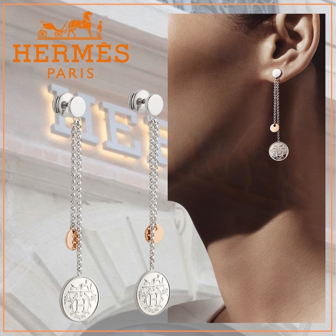 揺れるコインがかわいい♪【HERMES】《Ex Libris》 PM ピアス