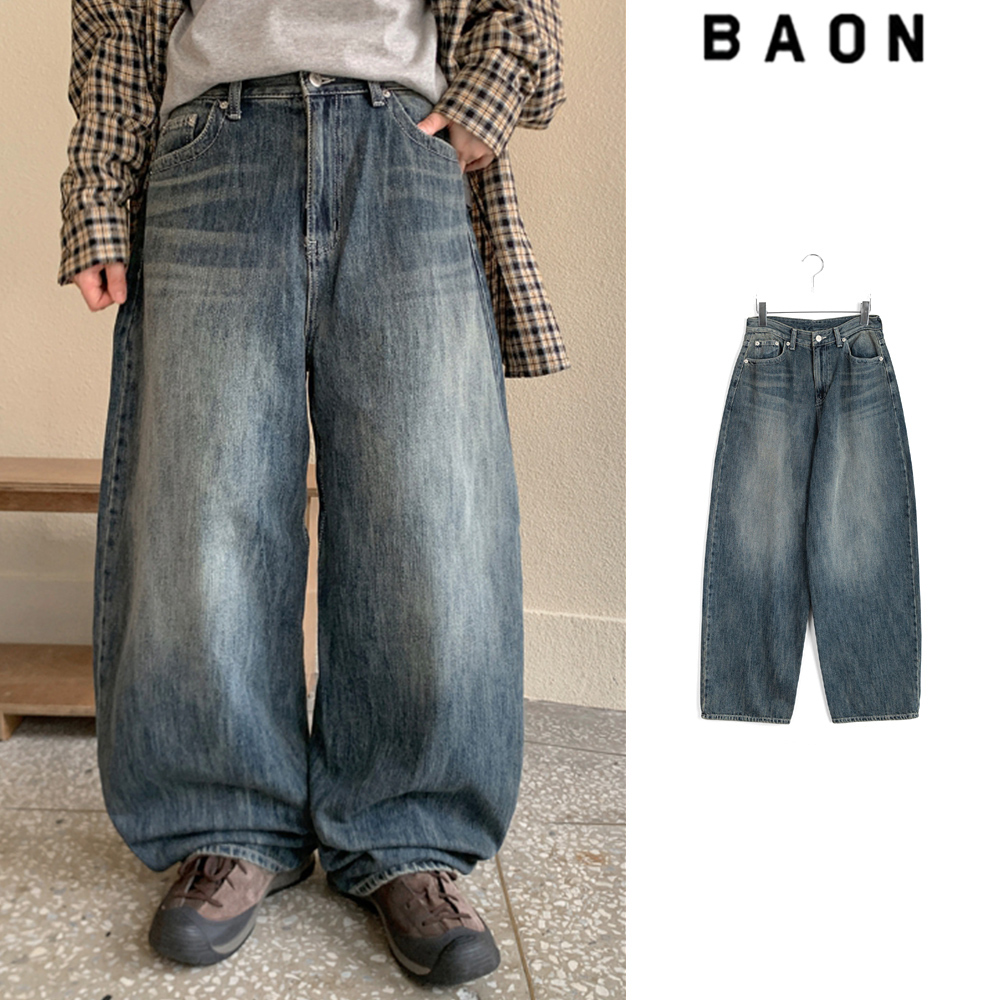 【BAON】Loita cut washing wide denim pants