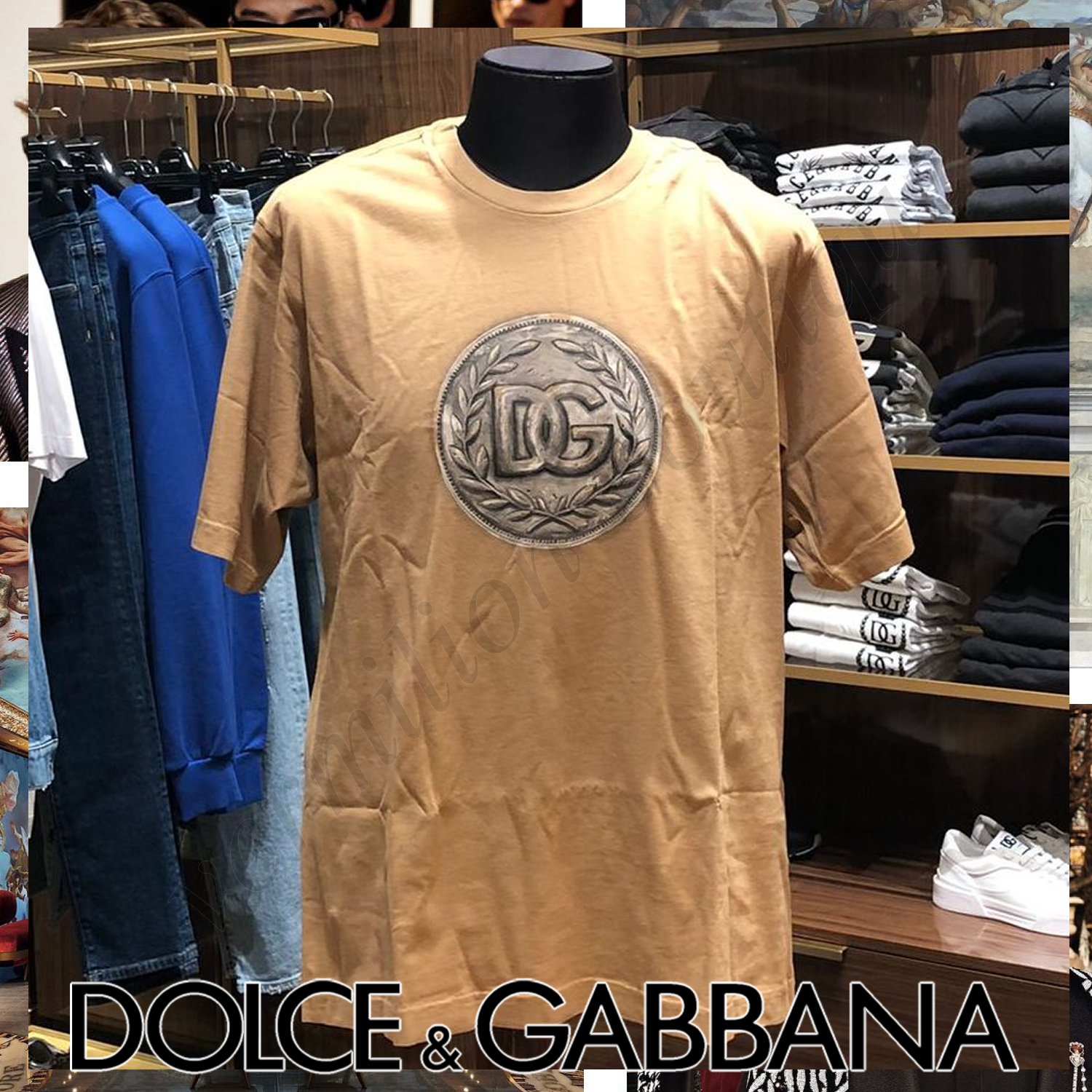 Dolce & Gabbana DGコイン プリント 半袖Tシャツ ダークサンド