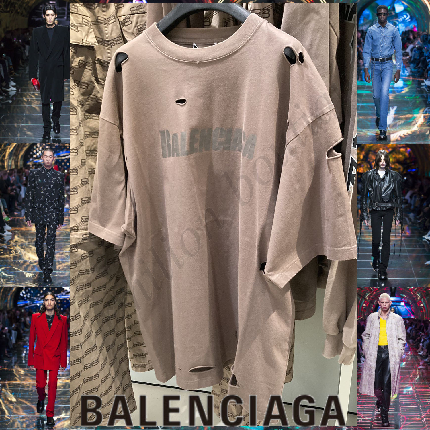 BALENCIAGA ロゴ ダメージ加工 半袖Tシャツ トープ