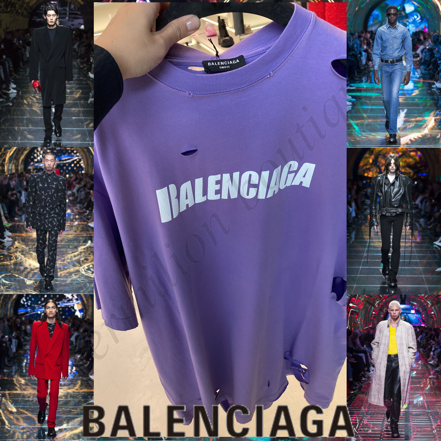 BALENCIAGA ロゴ ダメージ加工 半袖Tシャツ パープル