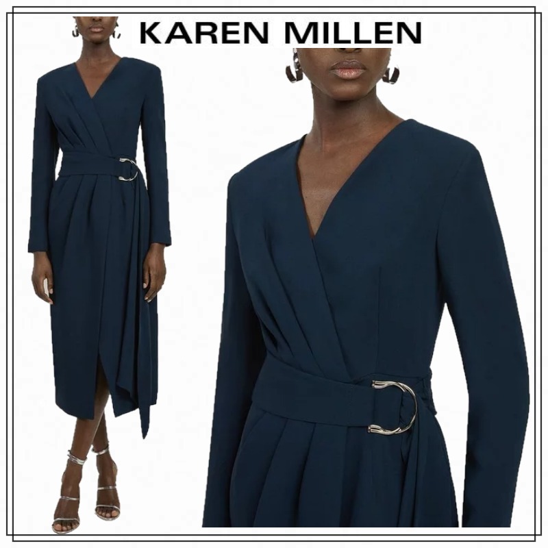 【KAREN MILLEN】コンパクト ストレッチ ドレープ ドレス