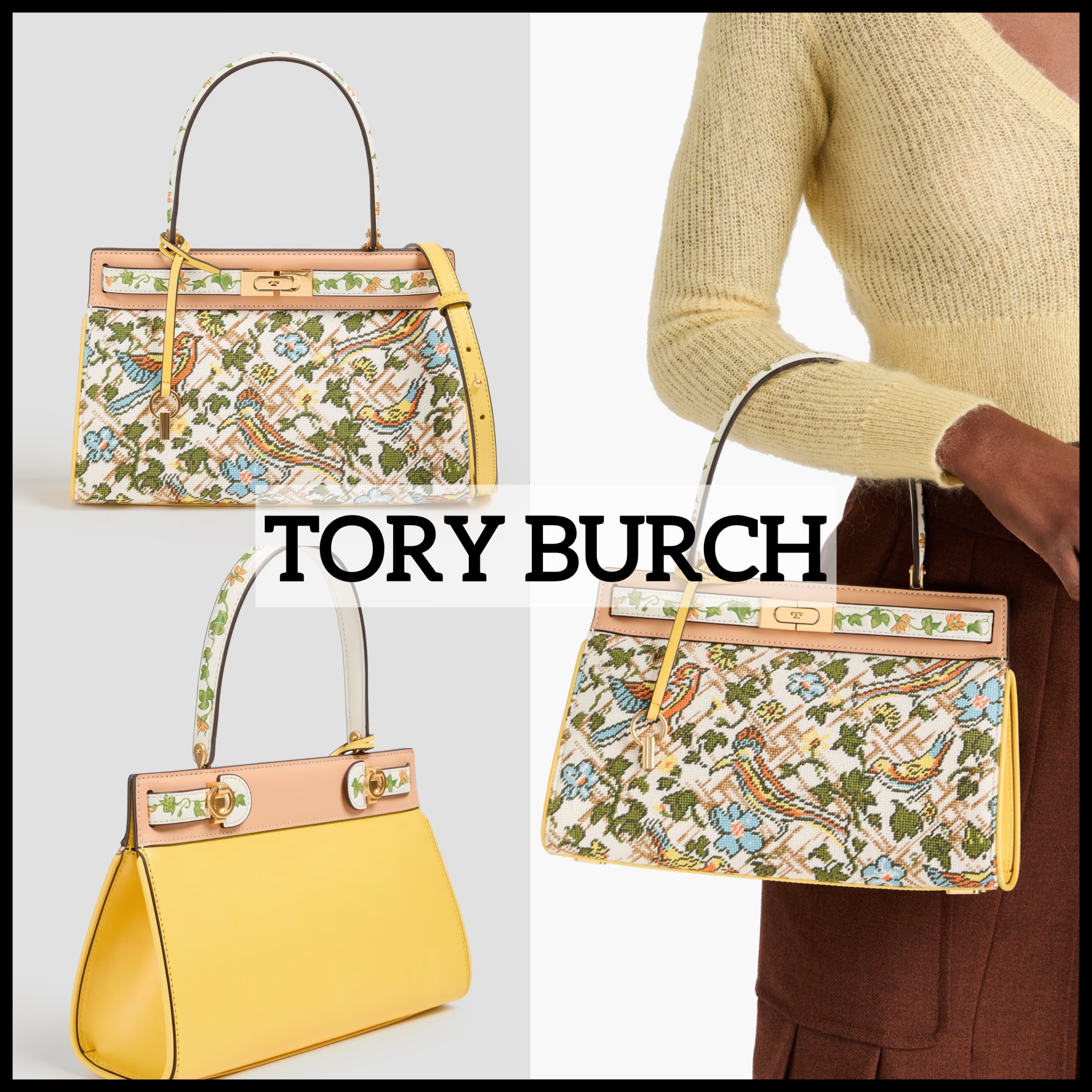 【TORY BURCH】Lee Radziwill ジャカード&レザー トートバッグ