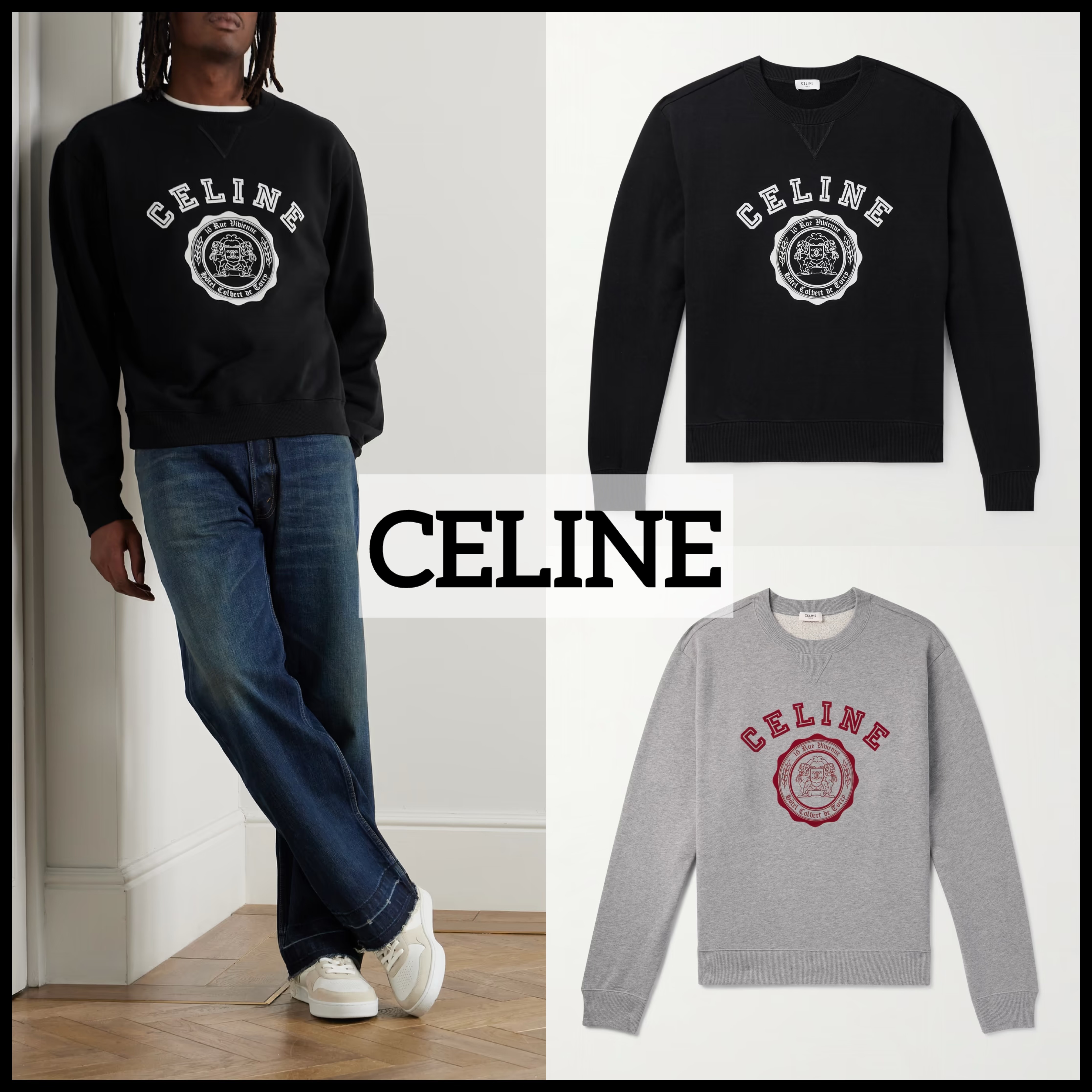 【CELINE】 Logo-Print Cotton-Jersey Sweatshirt