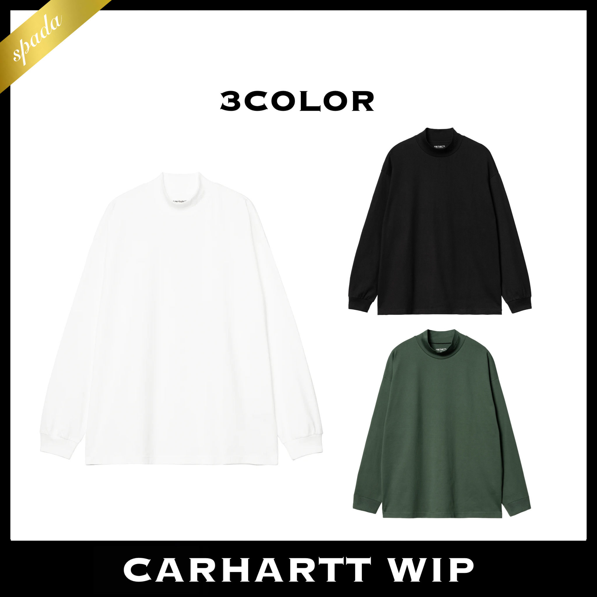 【Carhartt】3カラー ロゴ モックネック Tシャツ / 送料無料