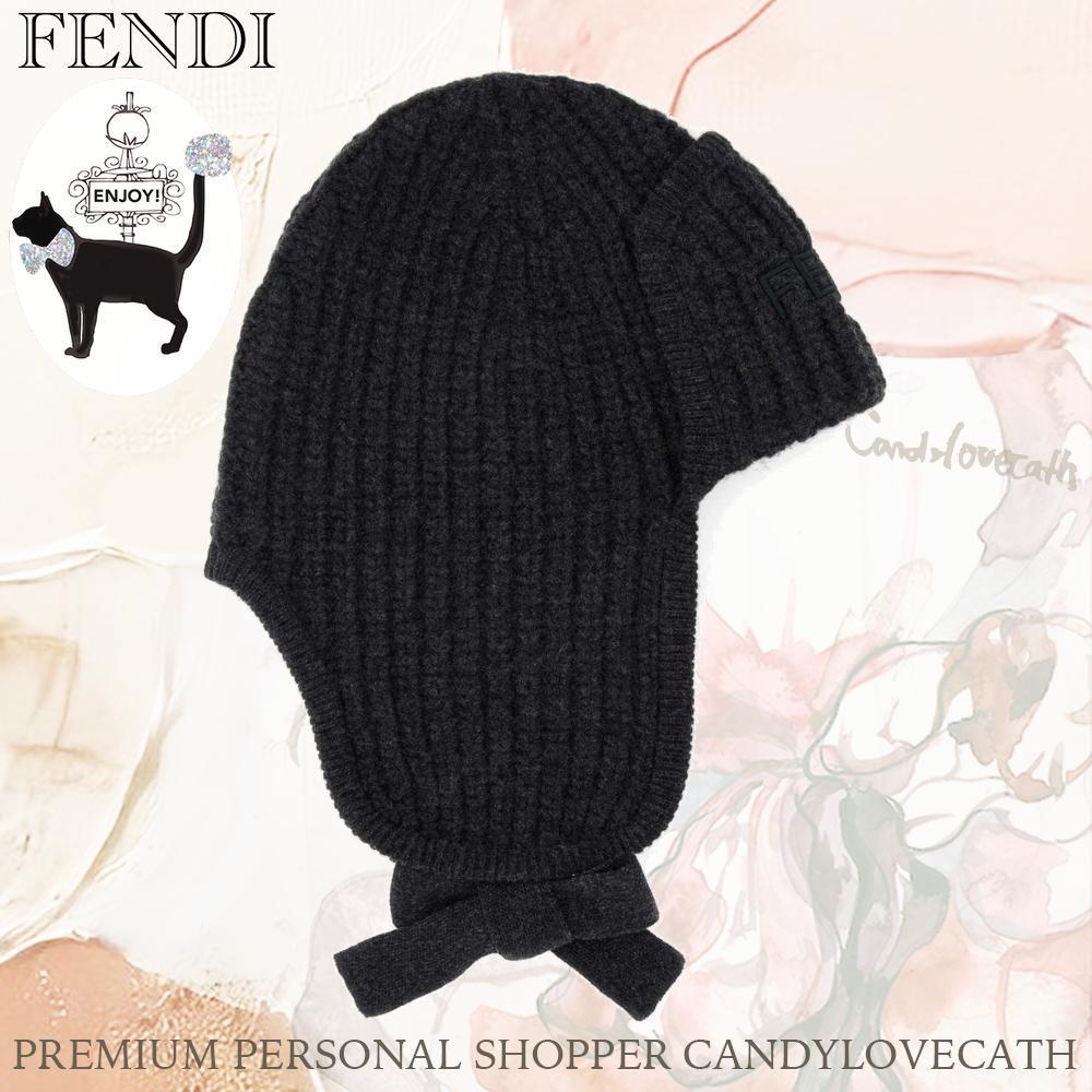 ニットキャップ・ビーニー FENDI Melange Graphite Wool Beanie Hat