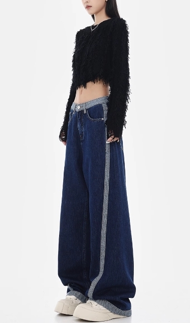 ワイドパンツ サイドライン トリミング ジーンズ コットン 1868 ワイドパンツ サイドライン トリミング ジーンズ コットン 1868