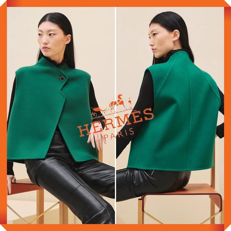 新作☆素敵☆HERMES☆《ショートベスト》グリーン カシミヤ