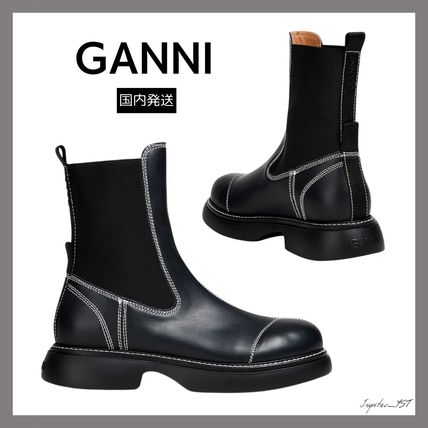 【Ganni】関税・送料込★グリーン レザー チェルシーブーツ サイドゴアブーツ(チェルシーブーツ) Ganni(ガニー) ブーツ