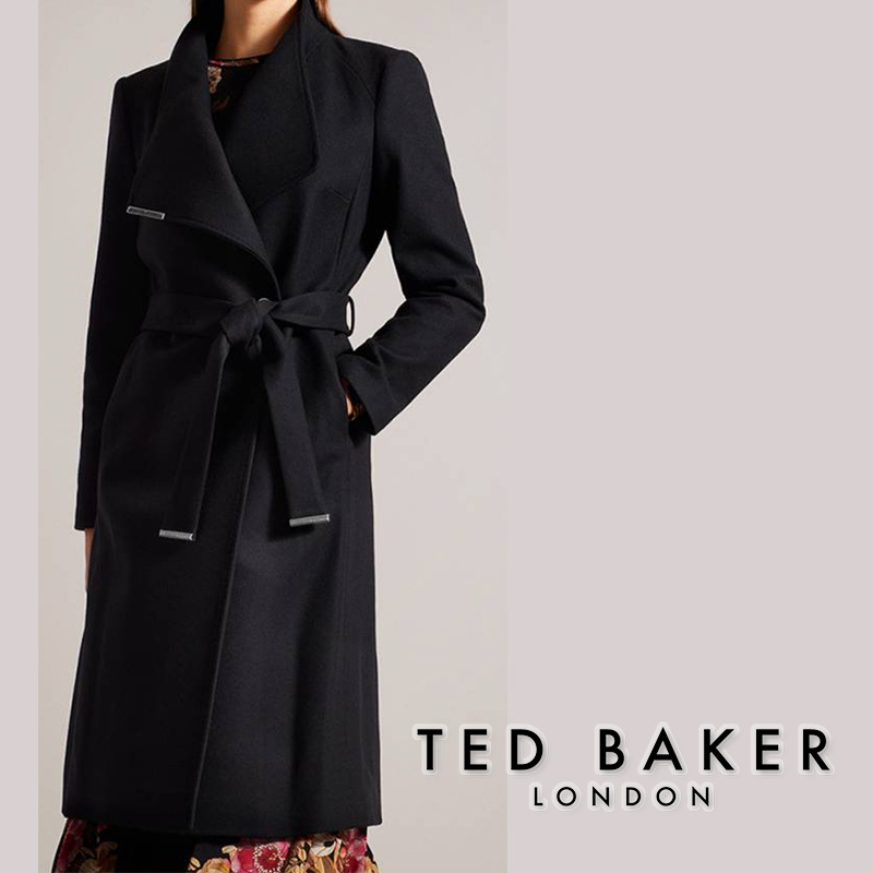 【Ted Baker】UK発 カシミア混 ラップ コート ベルト ロング 黒