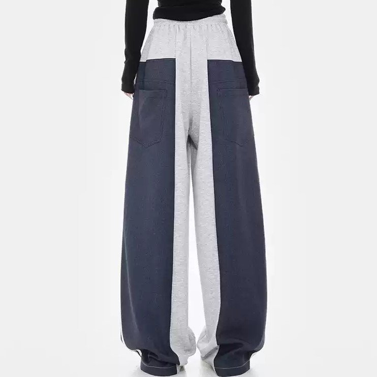 スウェット コントラストストライプデザイン ワイドレッグパンツ