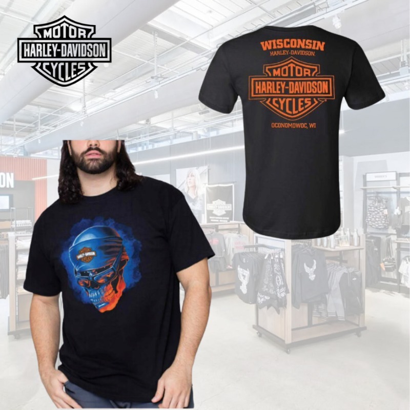 人気☆ Harley-Davidson ライトニング スカル ロゴ Tシャツ