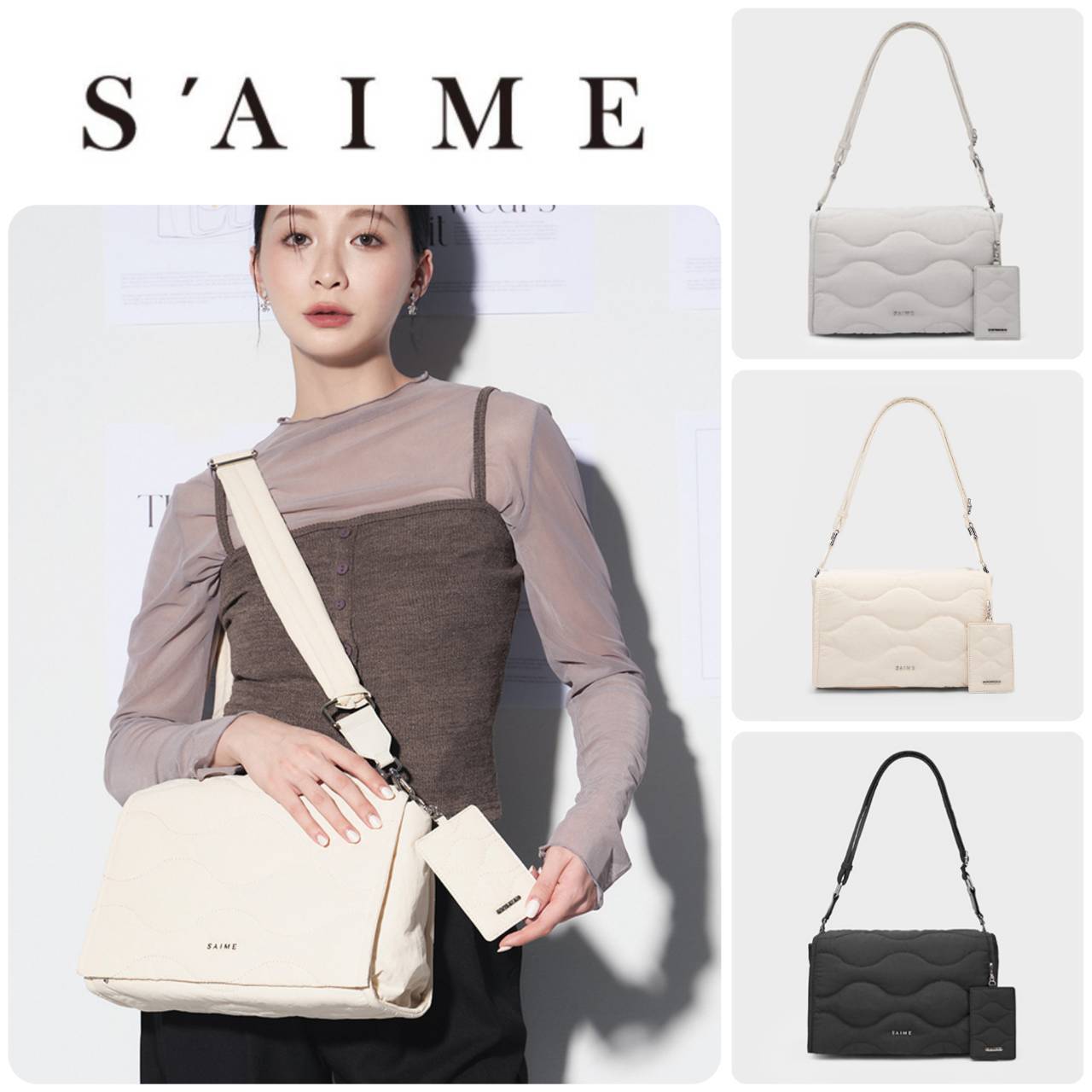 ■S'AIME■キルティングナイロンバッグ(IDホルダー付き)/送料込