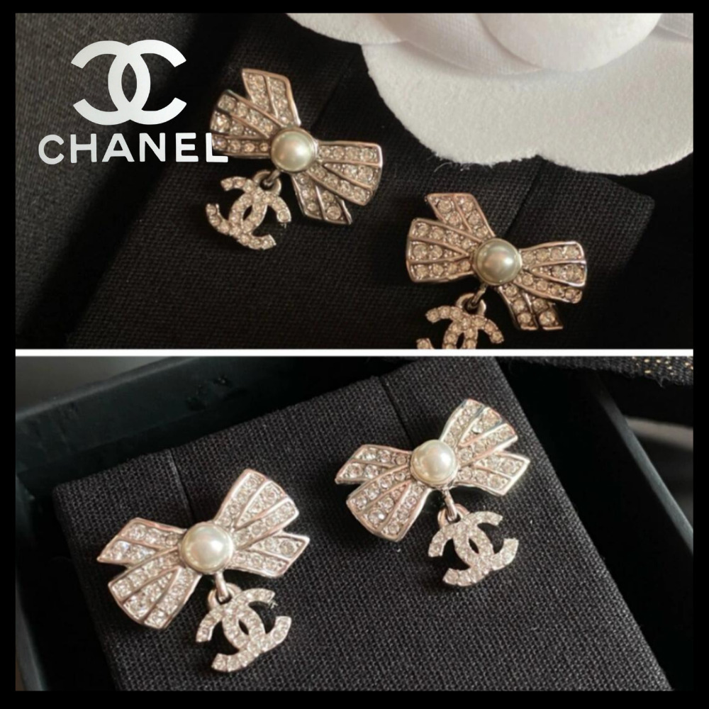 【キラキラリボン】CHANEL パールリボン ピアス