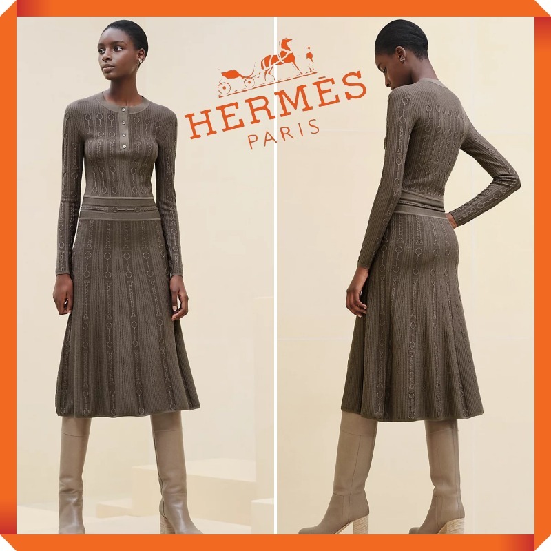 新作☆HERMES☆ニットドレス《Effet Kaleidoscope》Marron Tarn