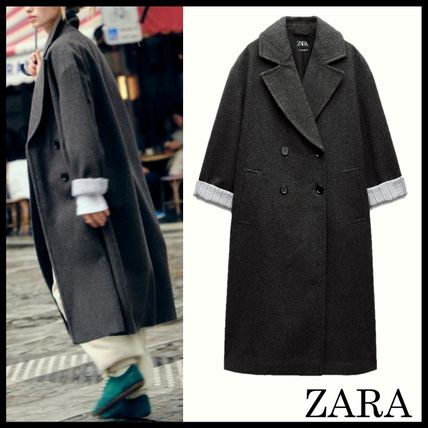ZARA ダブルブレストコート ブラック グレー L 大きいサイズ