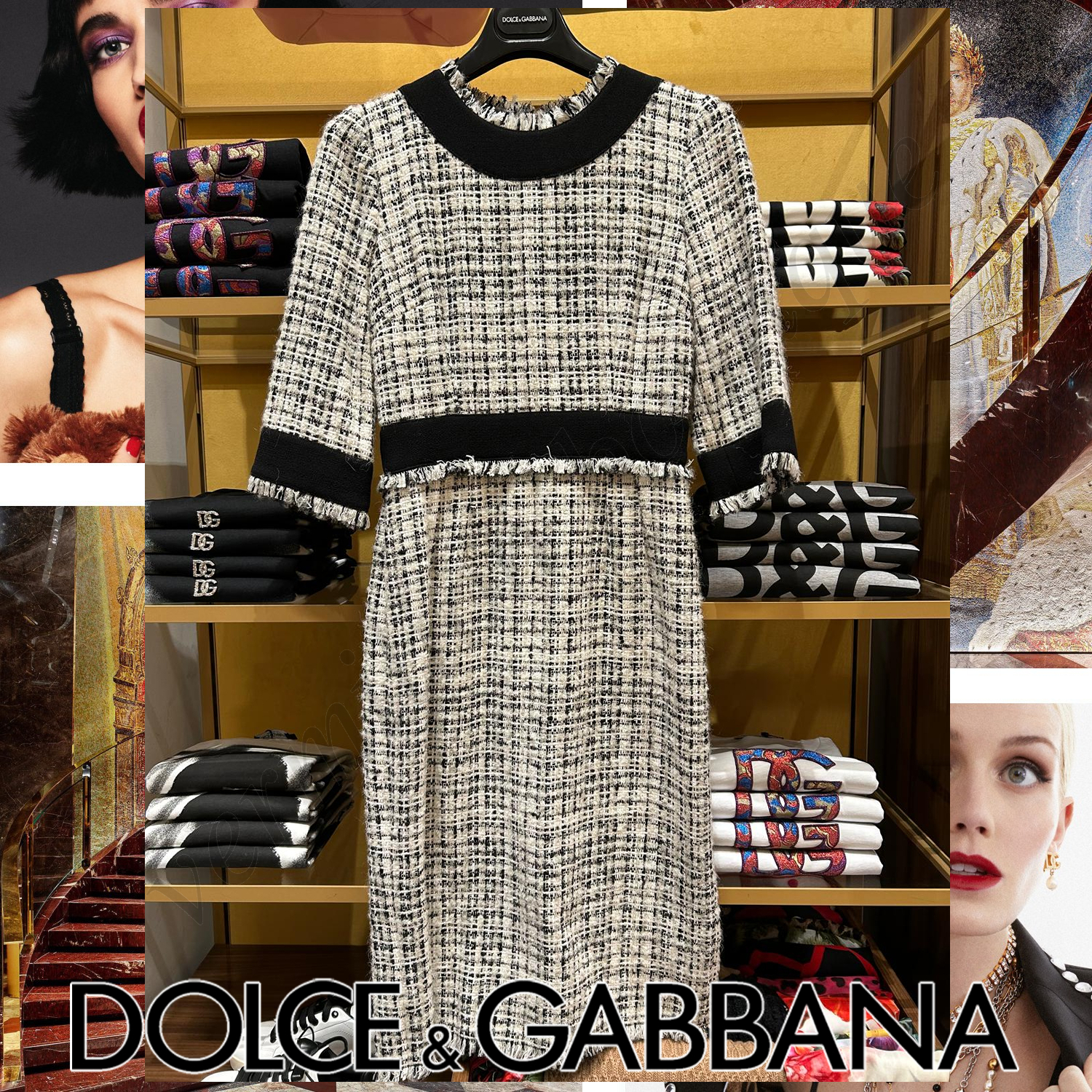 Dolce & Gabbana ツイード フリンジ ワンピース マルチカラー