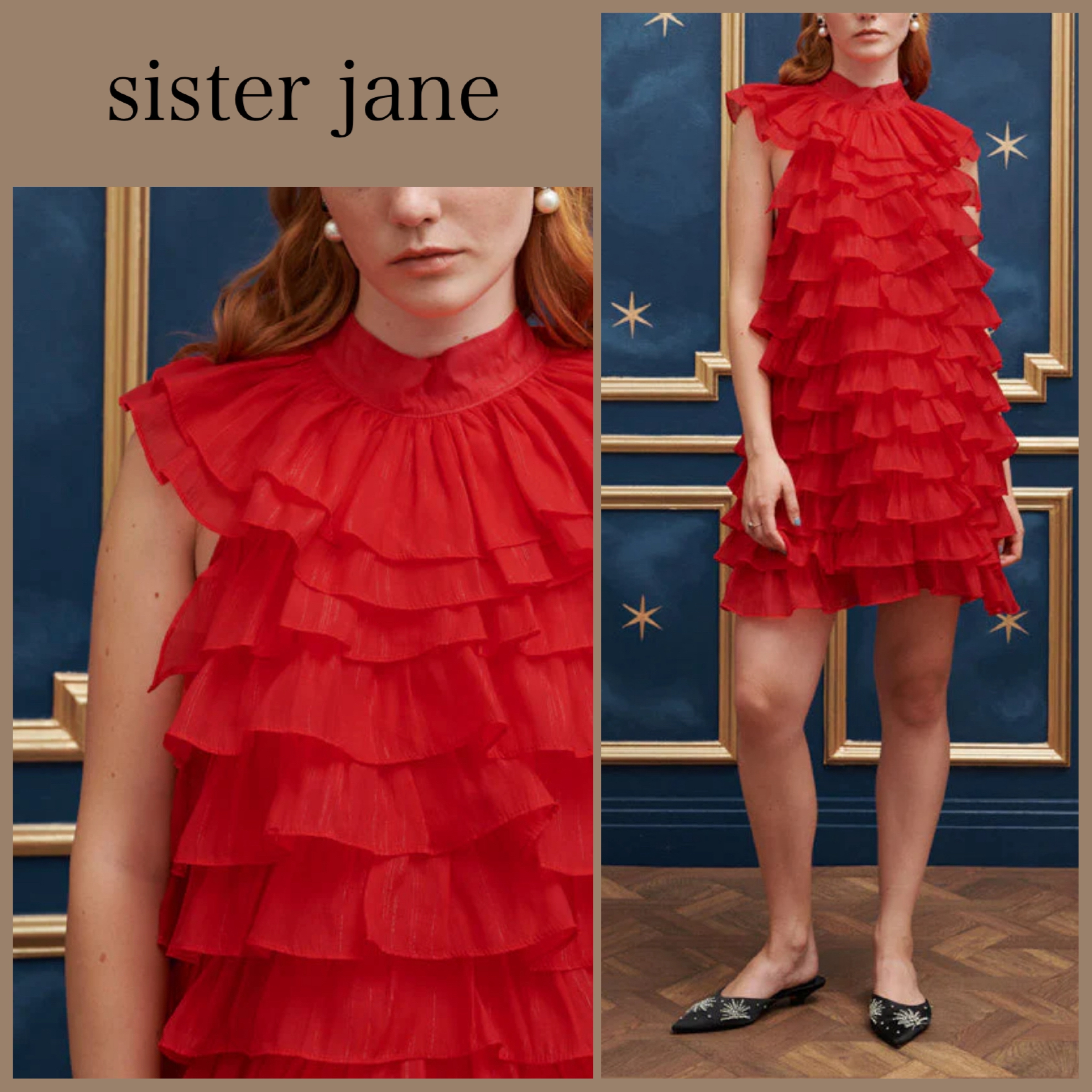 【sister jane】艶やかな赤 バックリボン ティアードワンピース