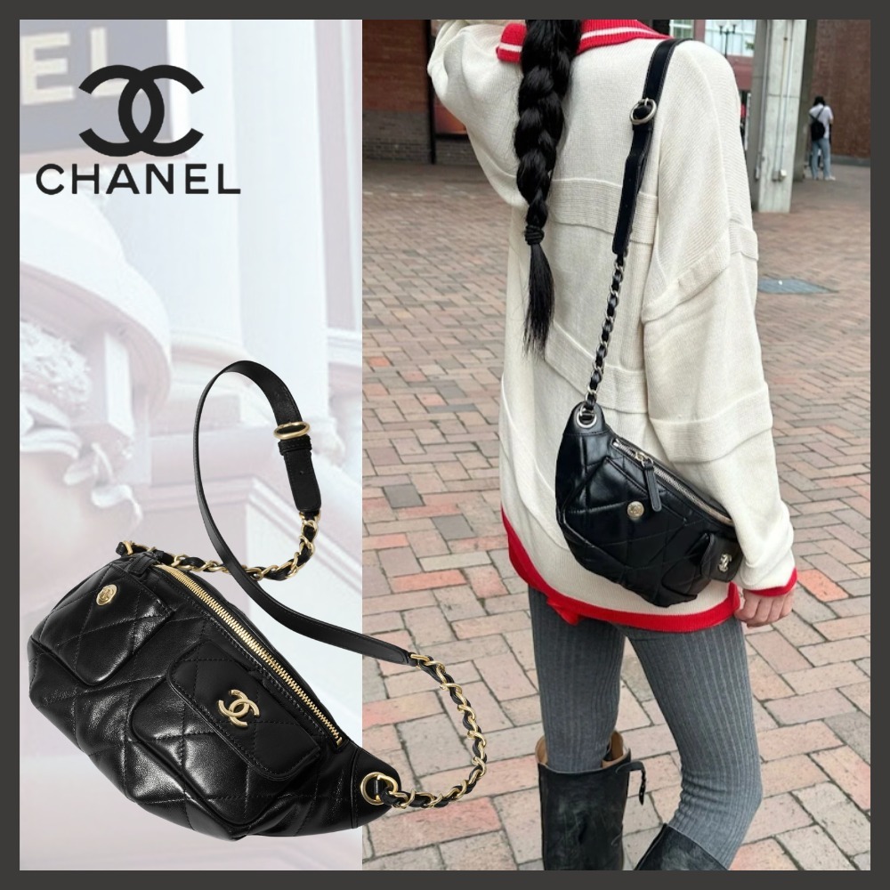 【収納力抜群♪】CHANEL ウエストポーチ ショルダー ブラック