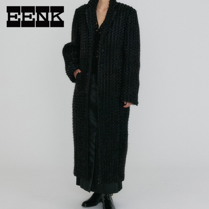 EENK インク ザダ シングル ブレスト ロング コート BLACK