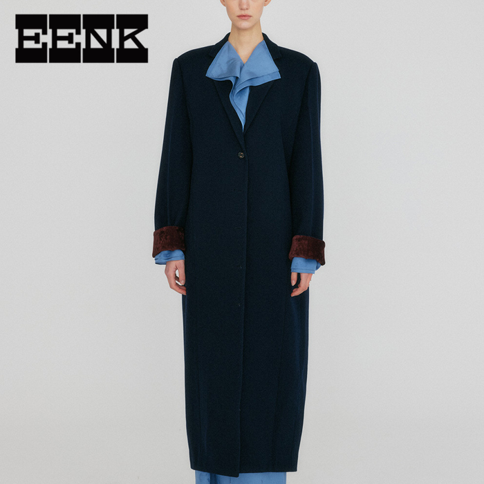 EENK インク ザダ シングル ブレスト ロング コート NAVY