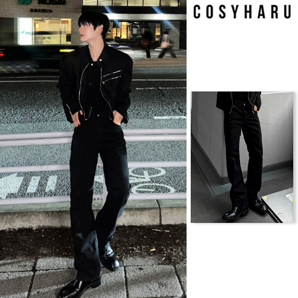 【COSYHARU】Black semi-wide denim