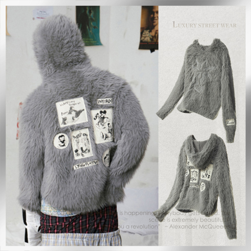 パーカー・フーディ Luxury Street Wear vintage fur hoodie emo unisexual
