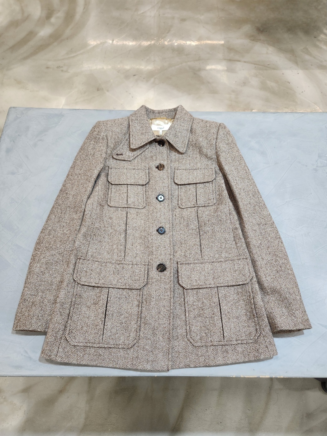 CHLOE | HERRINGBONE WOOL LONG OFFICER JACKET ジャケット