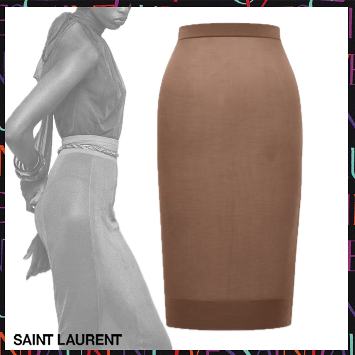 Saint Laurent《ペンシルスカート》ニット マロン DHL 直営店
