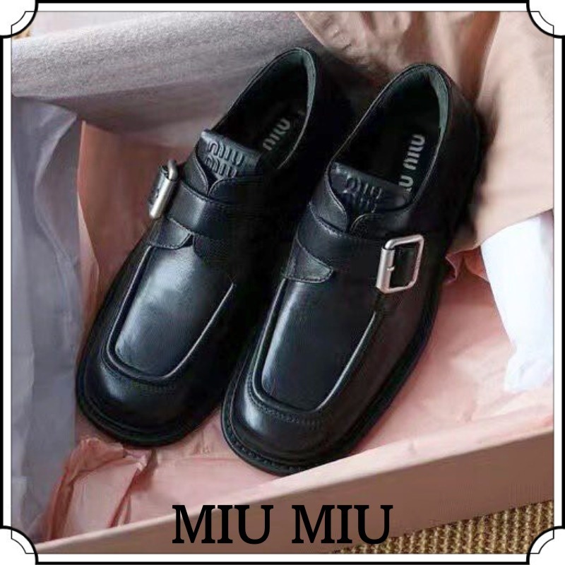 MiuMiu ミュウミュウ レザー ブローグシューズ ローファー ロゴ
