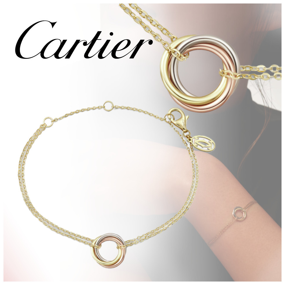 ★人気【Cartier】トリニティ ブレスレット３つのゴールドリング