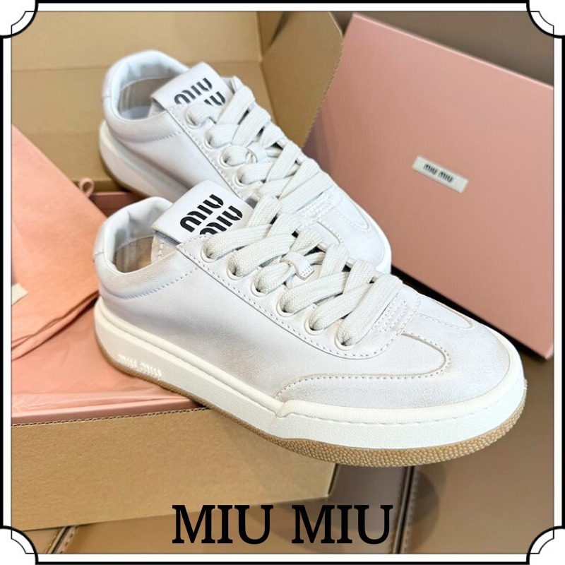 MiuMiu ミュウミュウ ブリーチドレザー スニーカー レースアップ
