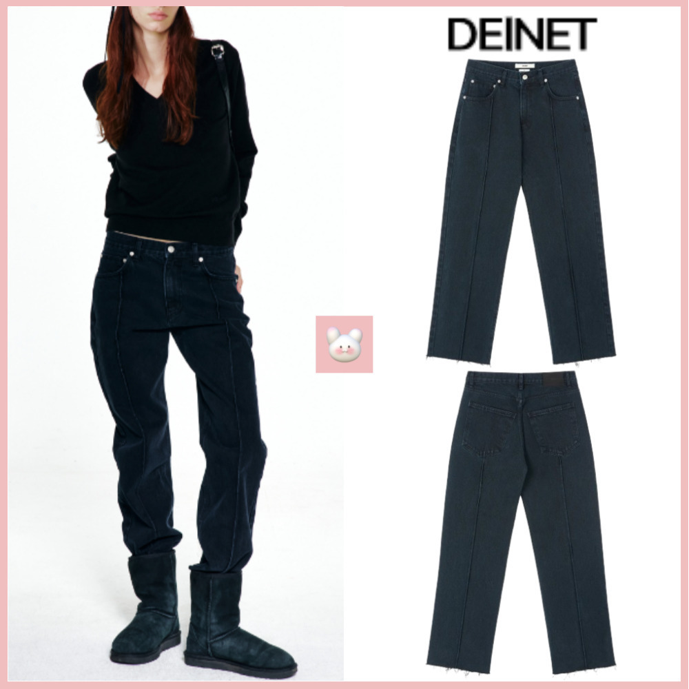 韓国ファッション デニム [DEINET] RAW CUT PINTUCK DENIM PANTS