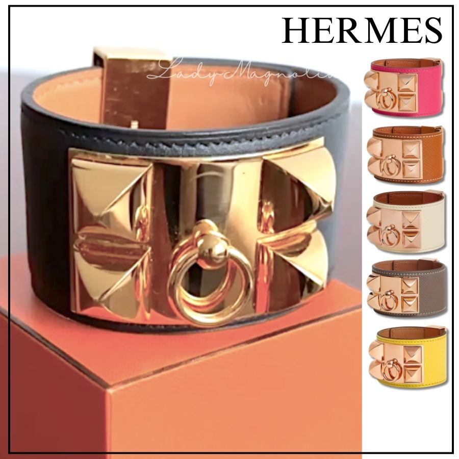 【HERMES】コリエ・ド・シアン ブレスレット ☆ レザー スタッズ