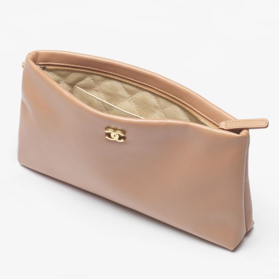 《24K 》CHANEL ポーチ お洒落 クラッチ キャメル ピンク