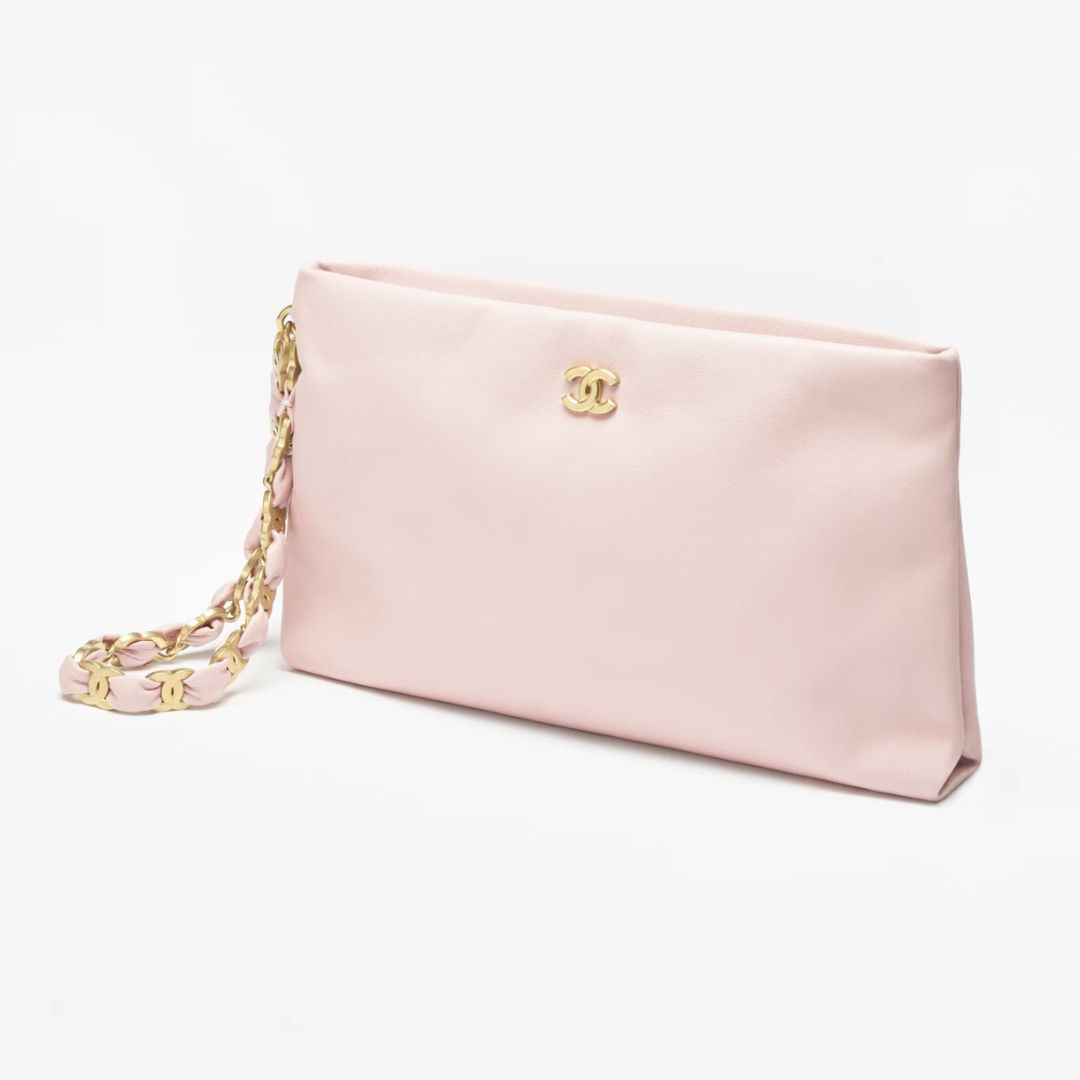 《24K 》CHANEL ポーチ お洒落 クラッチ キャメル ピンク