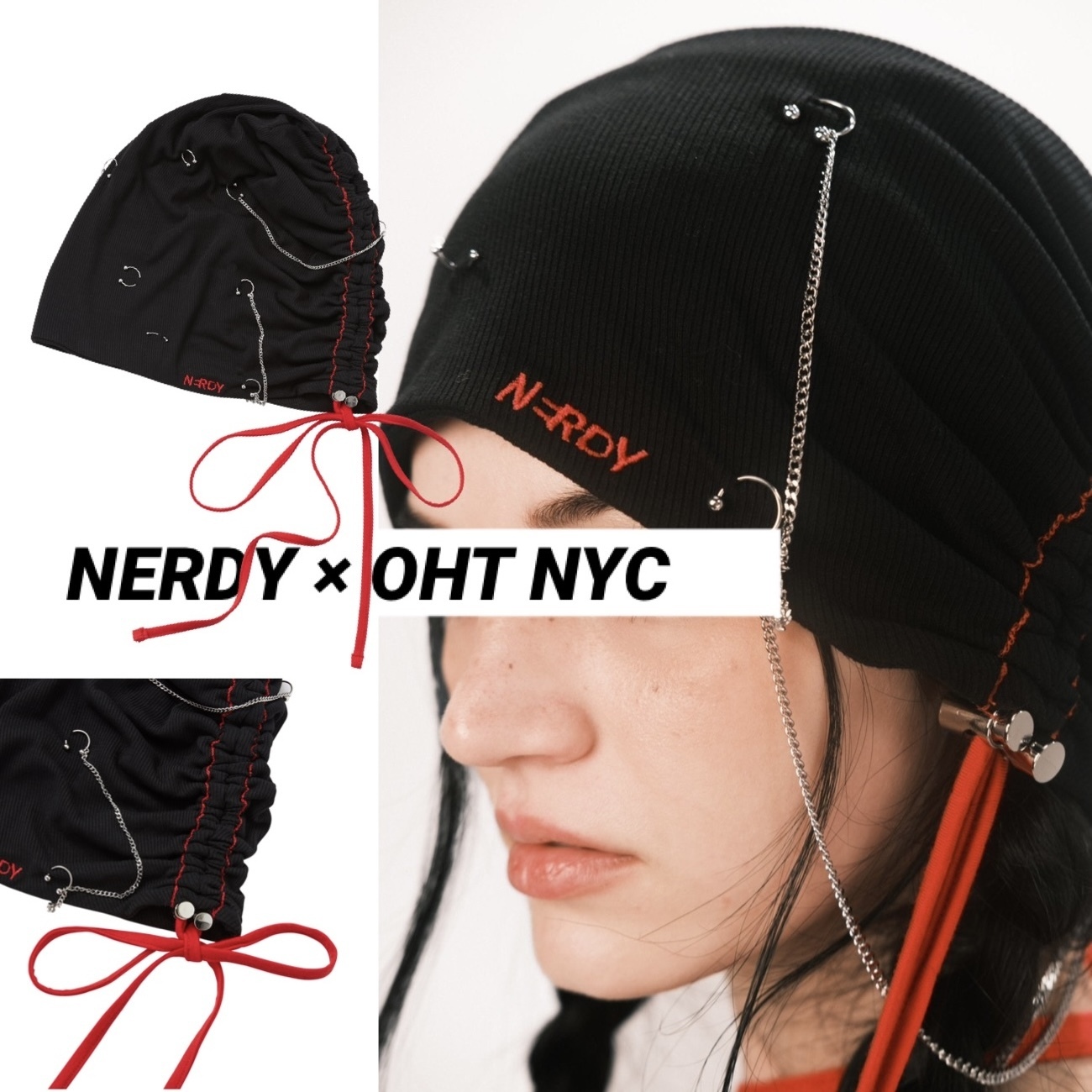 ◆NERDY × OHT ◆ブラック ピアス スラウチ ビーニー送料込