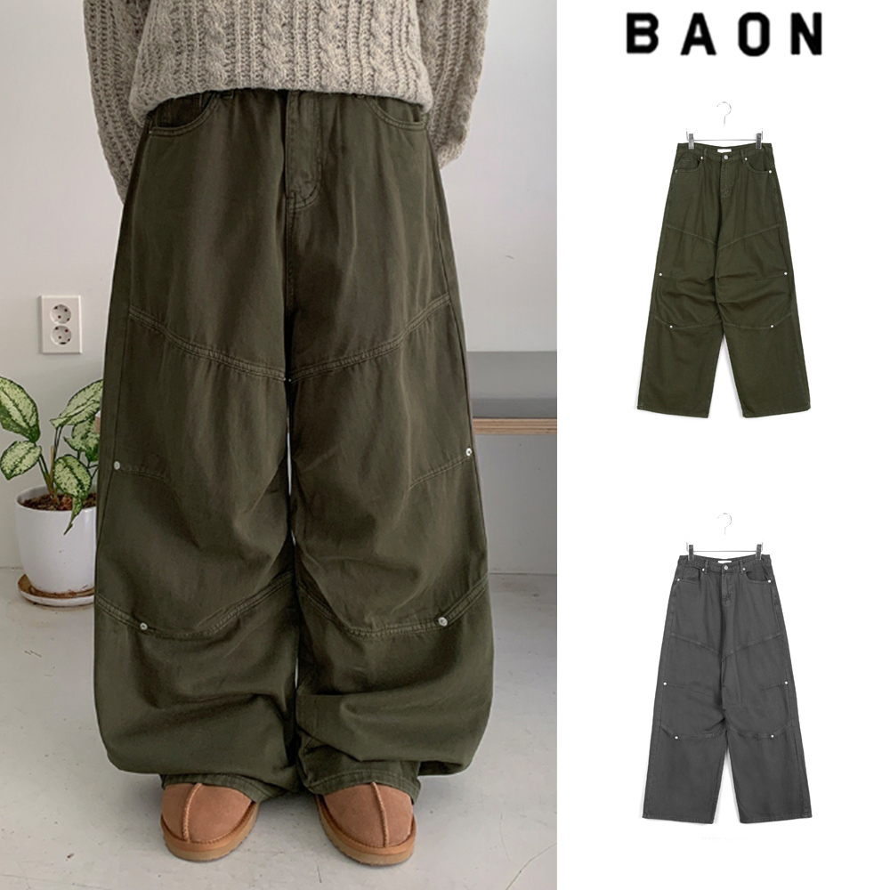 【BAON】[unisex] Aruco incision rivet cotton wide pants