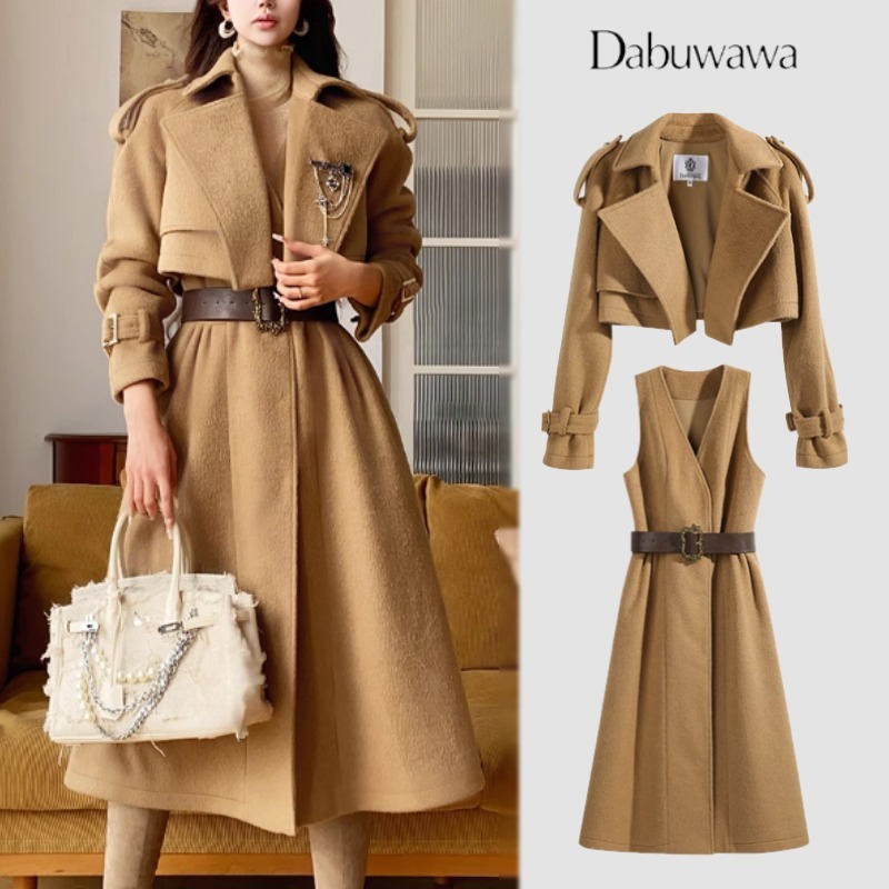 【DABUWAWA】ショートコート ウールスーツ ツーピースセット