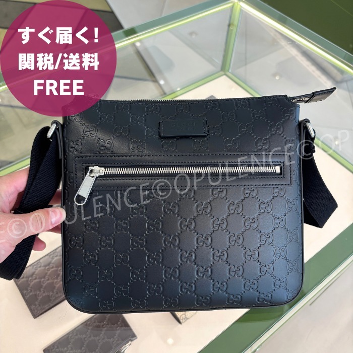 GUCCI グッチ レザー GGエンボス メッセンジャーバッグ ブラック