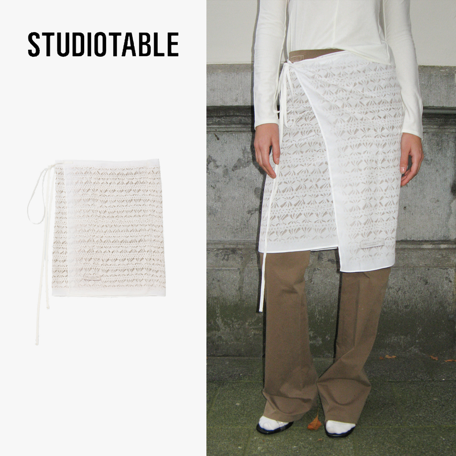 スカート STUDIOTABLE : 24FW / PRINT WRAP SKIRT (IVORY)