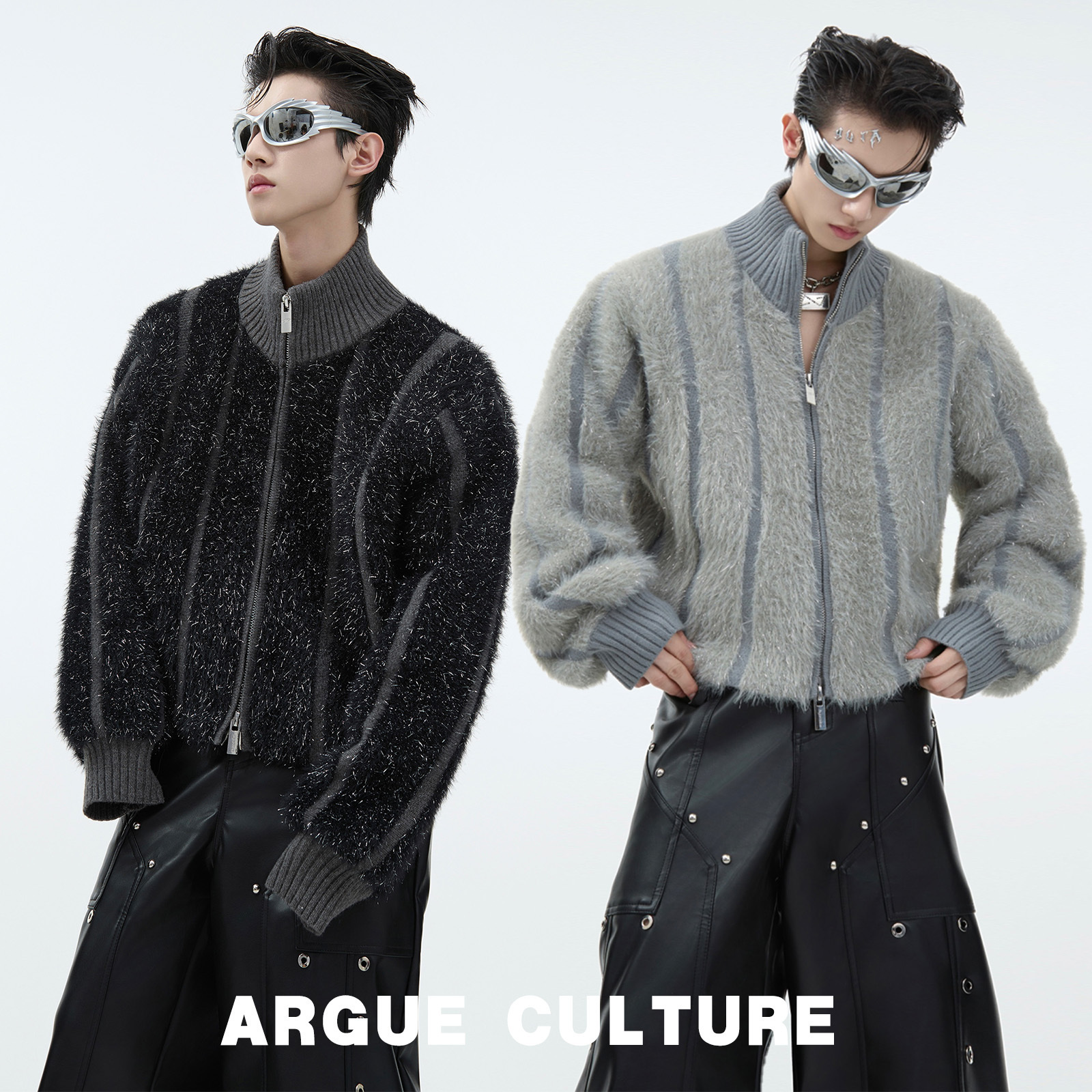 ArgueCultureストライプ ボア ニット ジャケット アウターmen