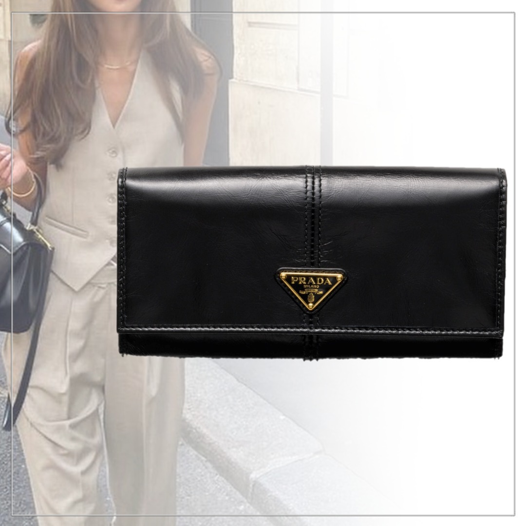 入手困難 PRADA◆レザー ラージ フラップウォレット 小銭入れ付